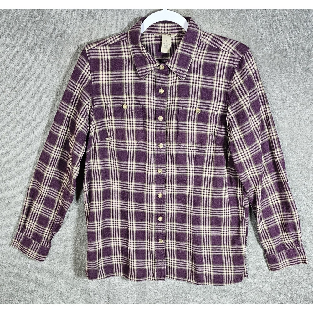 Duluth Trading Free Swingin Flannel Shirt Womens Sz Small Purple Plaid Button Up
